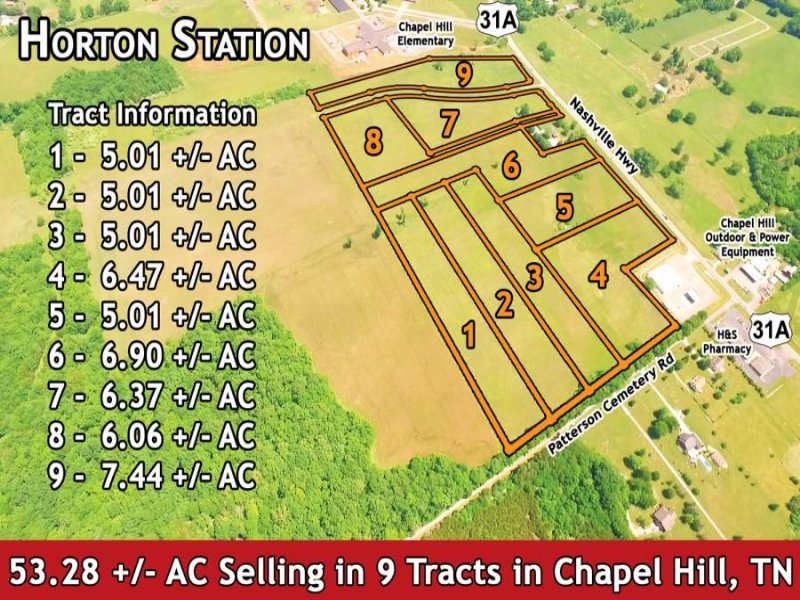 53.28 +/- Ac Selling in 9 Tracts : Chapel Hill : Marshall County : Tennessee