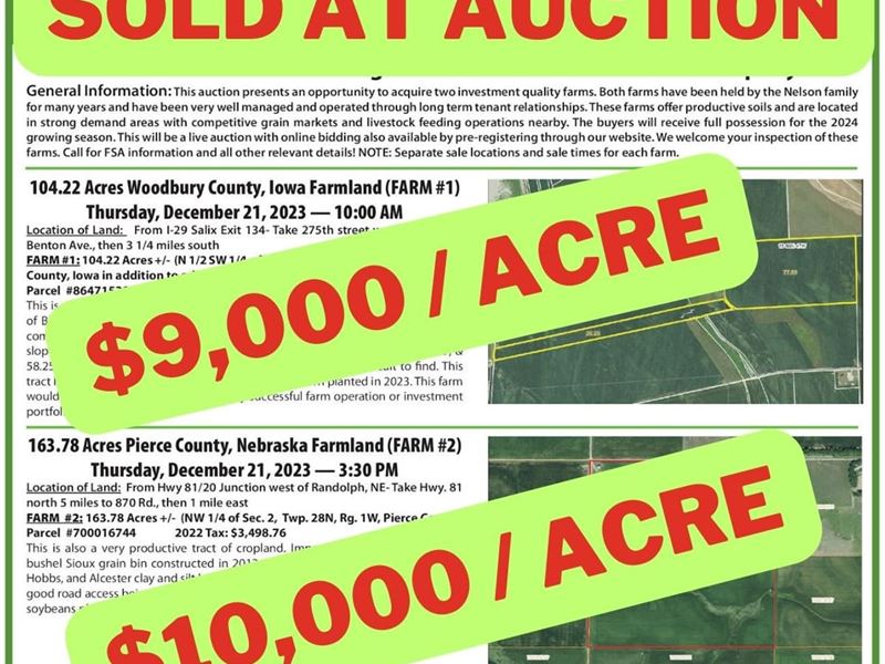 Land Auction, High Quality Iowa : Salix : Woodbury County : Iowa