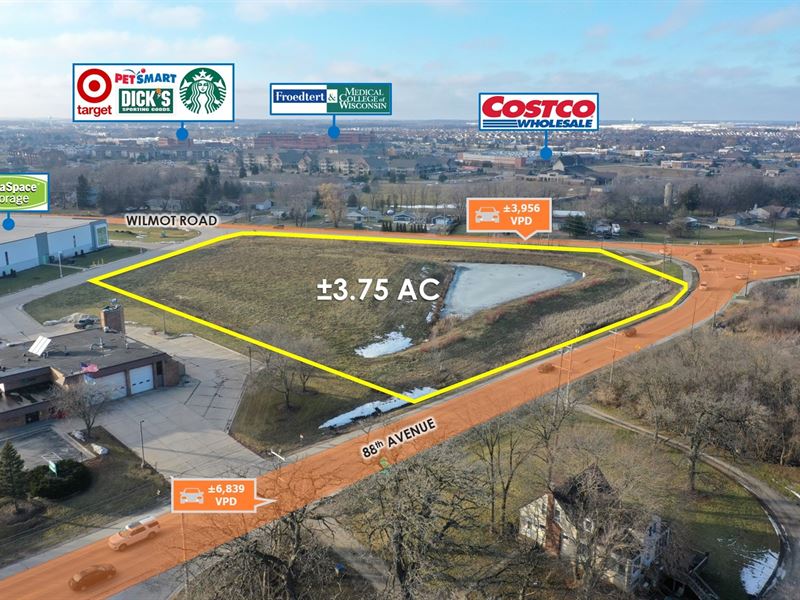 $1 Auction, 3.75 Acre Corner Parcel : Pleasant Prairie : Kenosha County : Wisconsin